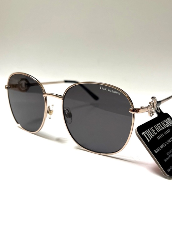 New TRUE RELIGION Round Rhinestone Sunglasses Metal Gold Black Lens